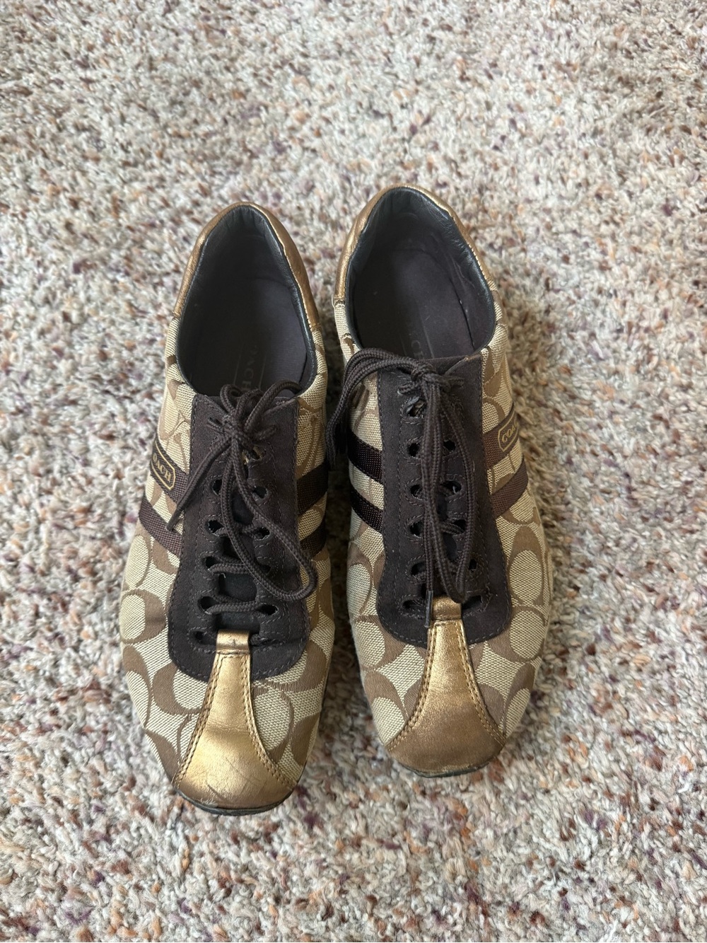 Coach Women’s Brown and Gold Signature Logo Sneakers